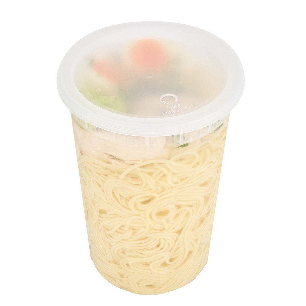 ภาชนะซุปพลาสติกใสทรงกลม Asporto 48 oz พร้อมฝา - ใช้ไมโครเวฟได้ - 100 ชิ้น