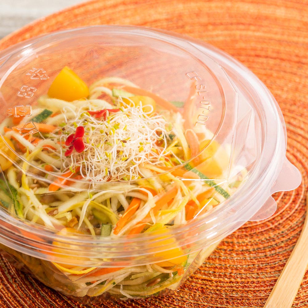 ฝาพลาสติก PLA ใสทรงกลม Basic Nature สำหรับชาม 24/32 oz - 100 ชิ้น