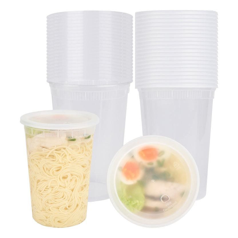 ภาชนะซุปพลาสติกใส Asporto 48 oz พร้อมฝา